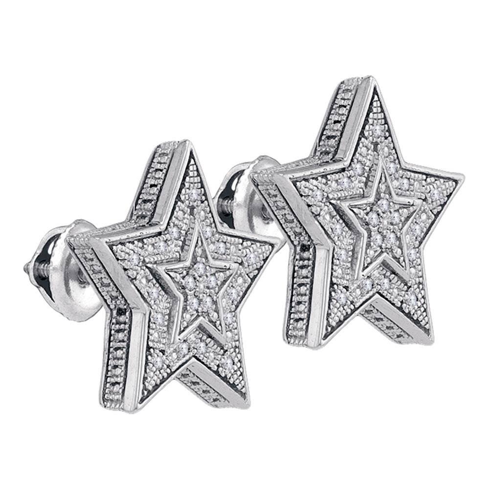Sterling Silver Diamond Star Cluster Stud Earrings 1/10: Sterling Silver Diamond Star Cluster Stud Earrings 1/10 Cttw - SKU: RB83203 Round Diamond 1/10 ct.t.w. I2-I3 clarity J-K color Pave setting Specifications