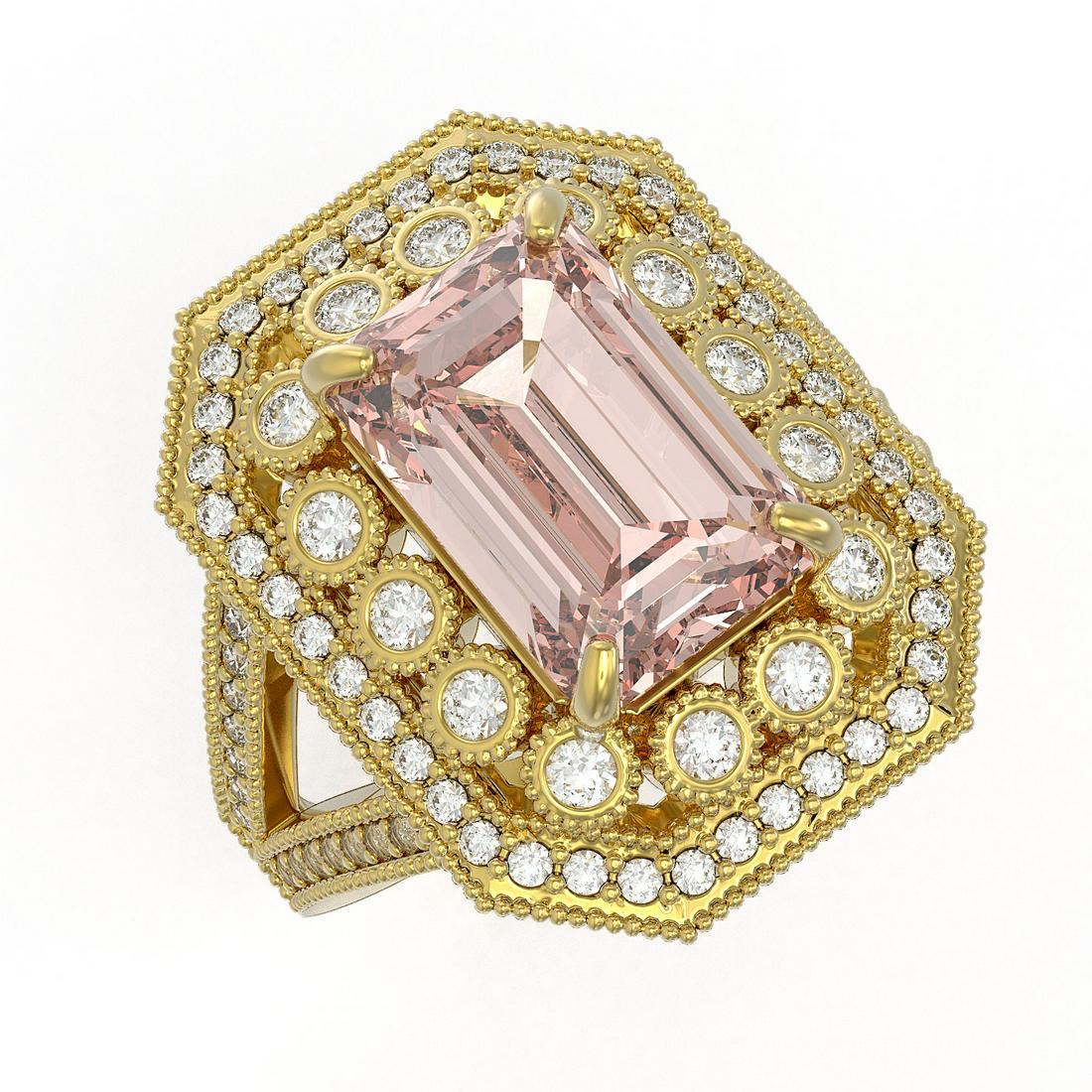 6.08 ctw Certified Morganite & Diamond Victorian Ring: 6.08 ctw Certified Morganite & Diamond Victorian Ring 14K Yellow Gold Designer Brand Luxury Jewelry, made in the USA Suggested Retail Price: $11,200 Factory offers perfect factory sizing, for all ring