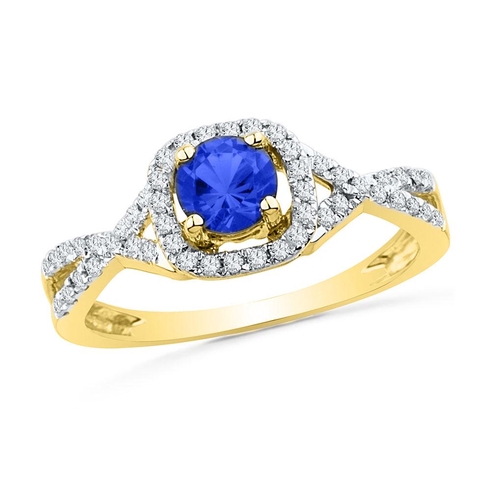 10kt Yellow Gold Round Lab-Created Blue Sapphire: 10kt Yellow Gold Round Lab-Created Blue Sapphire Solitaire Diamond Ring 1/5 Cttw Manufacturer Model: JSC-101160 Description 10kt Yellow Gold Wom
