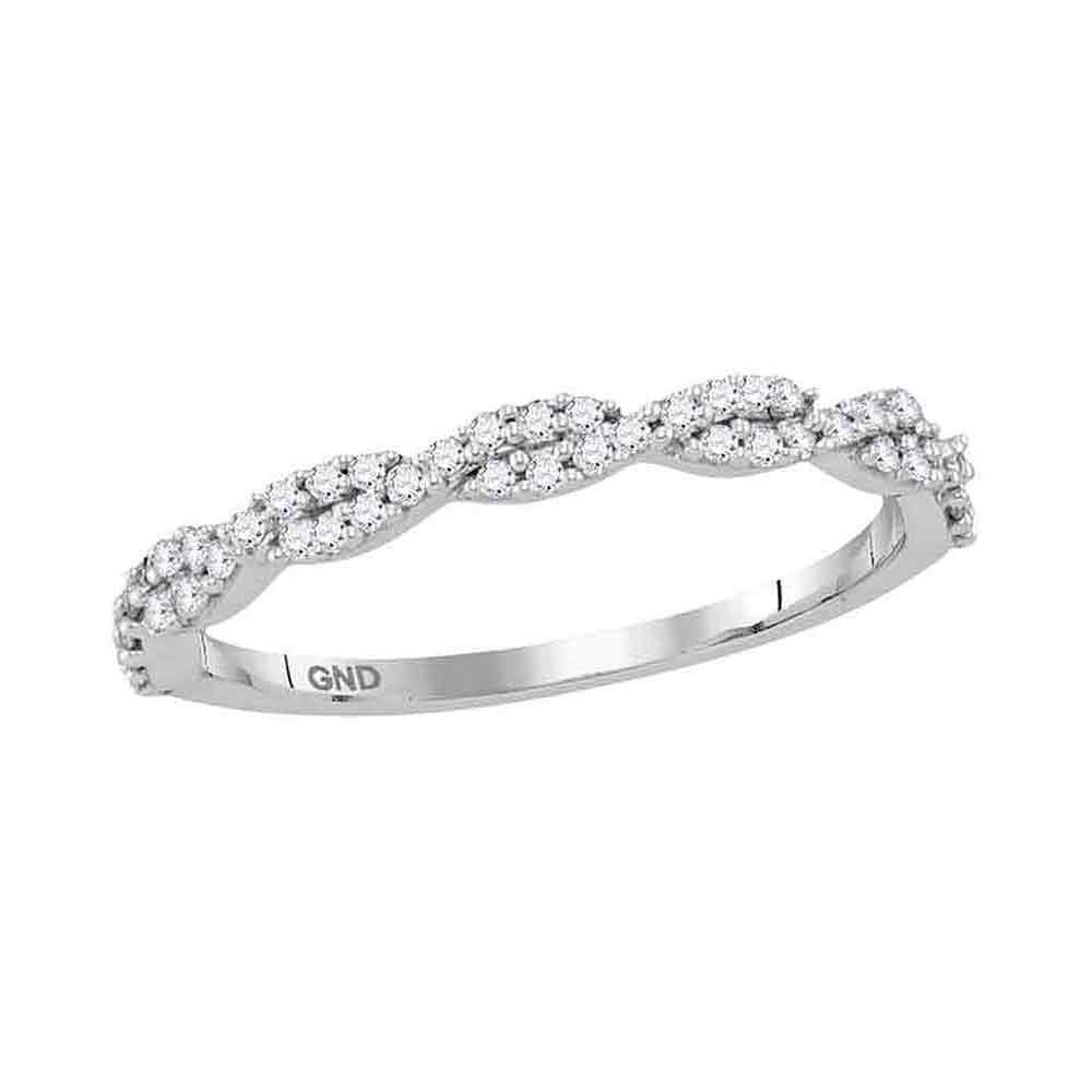 10kt White Gold Round Diamond Twist Stackable Band Ring: SKU: RB118452 ---- 10kt White Gold Round Diamond Twist Stackable Band Ring 1/6 Cttw Manufacturer Model: JSC-118452 Description 10kt White Gold W