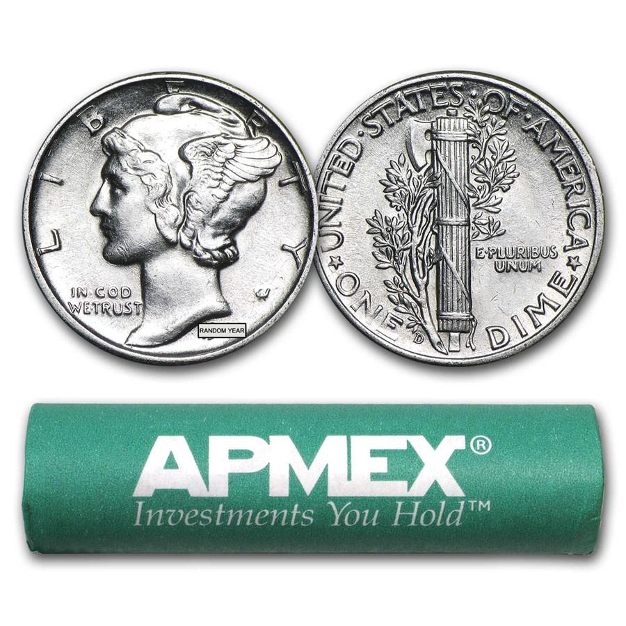 90% Silver Mercury Dime 50-Coin Roll AU: 90% Silver Mercury Dime 50-Coin Roll AU Your winning item will match the quality of the product shown. Dates will be according to listing, may or may not vary.
