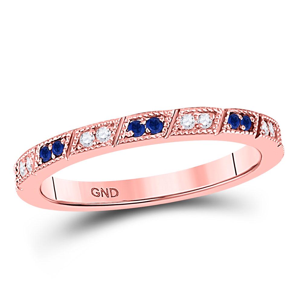 10kt Rose Gold Round Blue Sapphire Diamond Milgrain: SKU: RB127999 ---- 10kt Rose Gold Round Blue Sapphire Diamond Milgrain Stackable Band Ring 1/4 Cttw Manufacturer Model: JSC-127999 Description 1