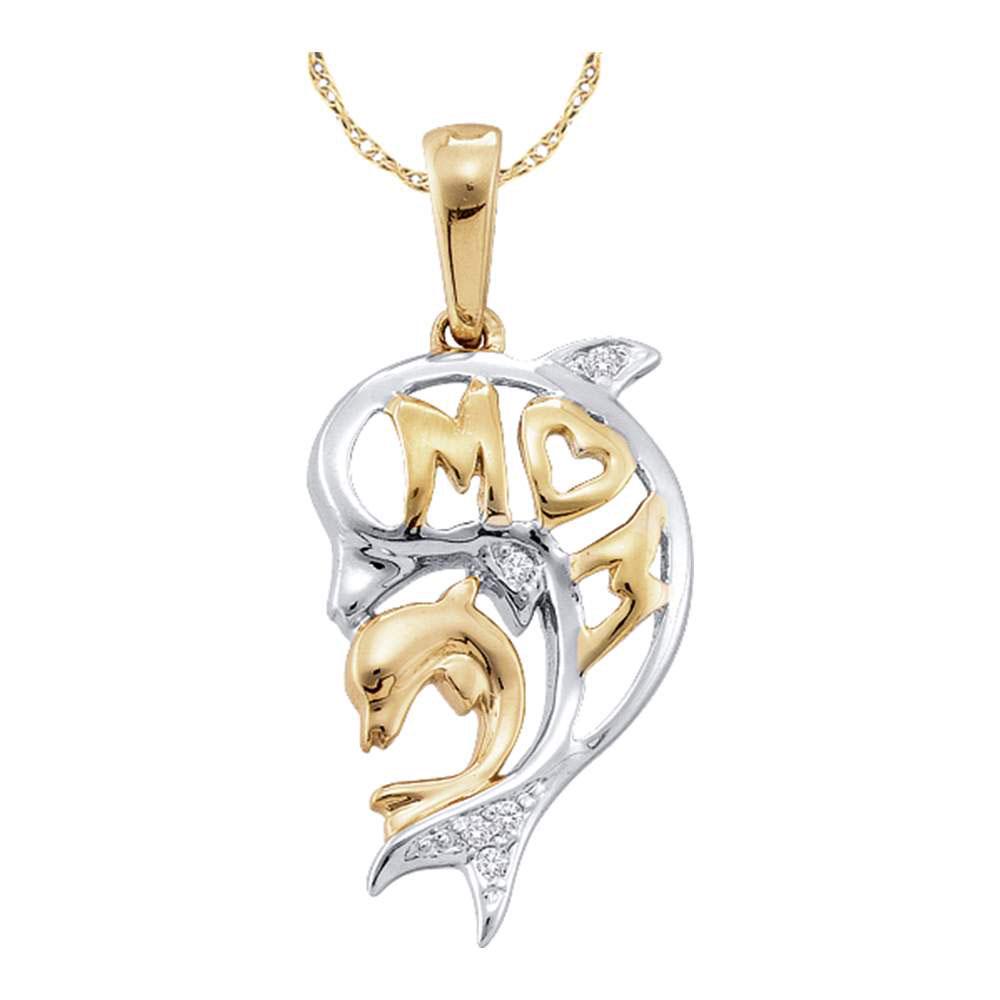 10kt Yellow Gold Round Diamond Two-tone Double Dolphin: SKU: RB52286 ---- 10kt Yellow Gold Round Diamond Two-tone Double Dolphin Mom Pendant .03 Cttw Manufacturer Model: JSC-52286 Description 10kt Yel