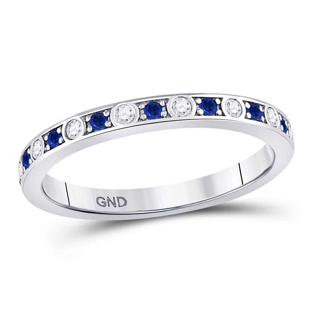 10kt White Gold Womens Round Blue Sapphire Diamond: 10kt White Gold Womens Round Blue Sapphire Diamond Alternating Stackable Band Ring 1/4 Cttw Manufacturer's Suggested Retail Price: $ 1060.00