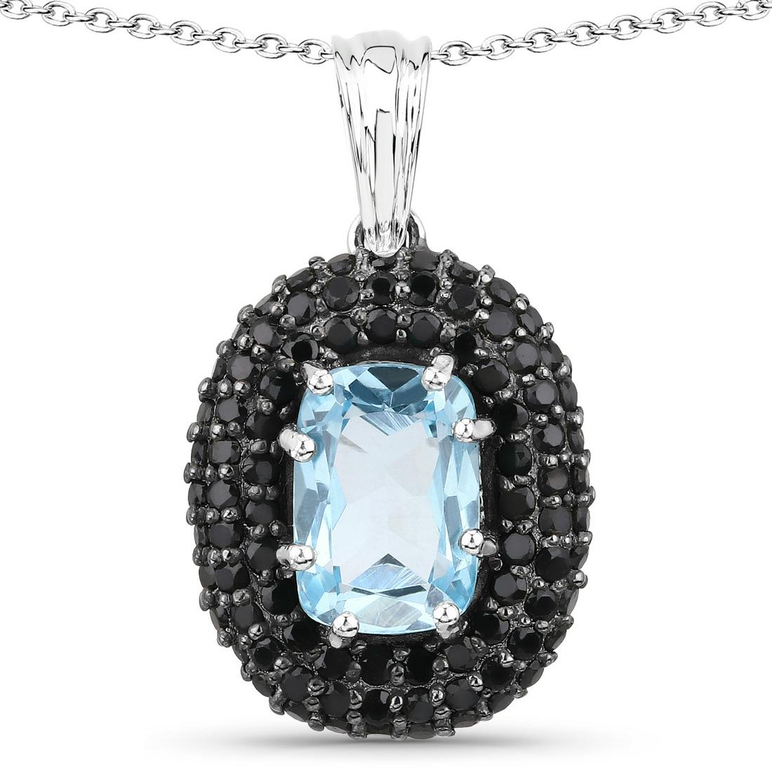 6.70 Carat Genuine Blue Topaz and Black Spinel .925: 6.70 Carat Genuine Blue Topaz and Black Spinel .925 Sterling Silver Pendant - SKU: RQP3794BTSPINEL-SSR Manufacturer's Suggested Retail Price: $ 950.00 Mainstone: Blue Topaz Cushion/12x8mm - 1/4.15 ctw