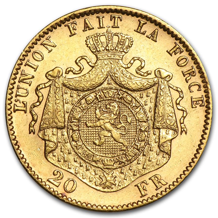 Belgium Gold 20 Francs Leopold II Avg Circ (Random): Belgium Gold 20 Francs Leopold II Avg Circ (Random) Your winning item will match the quality of the product shown. Dates will be according to listing, may or may not vary.