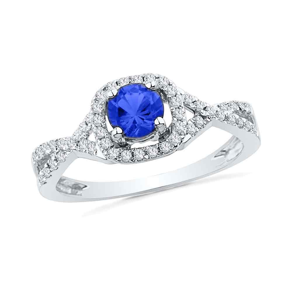 10kt White Gold Womens Round Lab-Created Blue Sapphire: 10kt White Gold Womens Round Lab-Created Blue Sapphire Solitaire Diamond Ring 1/5 Cttw Manufacturer's Suggested Retail Price: $ 1120.00