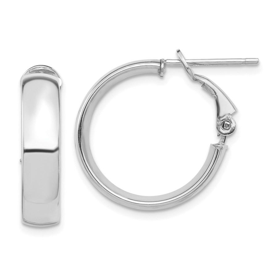 14k White Gold Omega Back Hoop Earrings - 5x20 mm: 14k White Gold Omega Back Hoop Earrings - 5x20 mm Your winning item will match the quality of the product shown. Dates will be according to listing, may or may not vary.