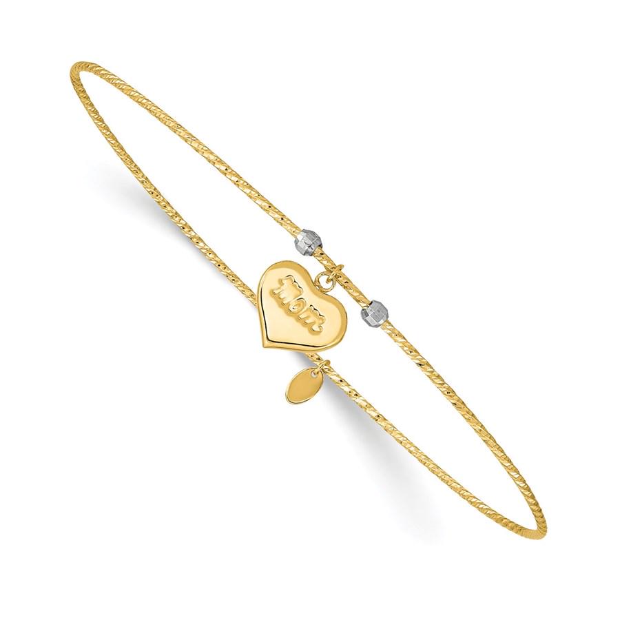 14k Yellow Gold Diamond-Cut Heart w/Mom Bangle: 14k Yellow Gold Diamond-Cut Heart w/Mom Bangle Your winning item will match the quality of the product shown. Dates will be according to listing, may or may not vary.