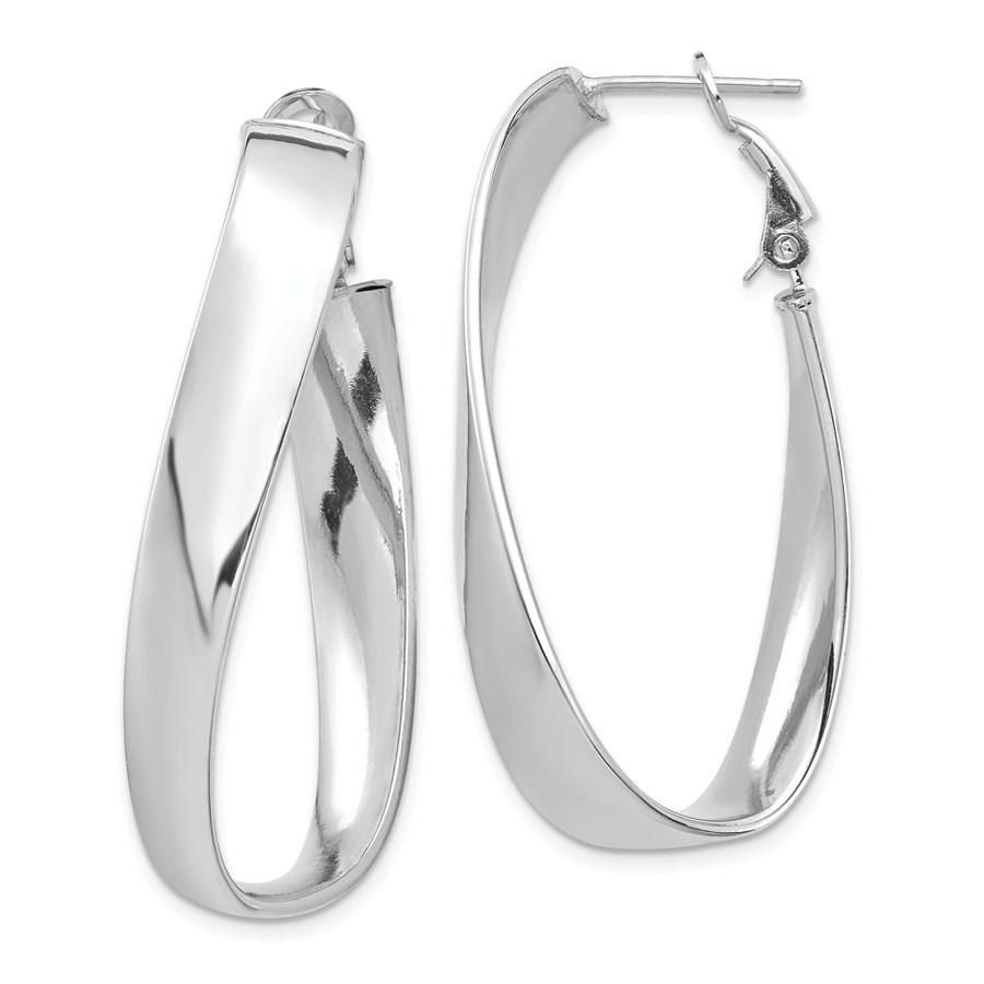 14k White Gold Twisted Omega Back Oval Hoop Earrings -: 14k White Gold Twisted Omega Back Oval Hoop Earrings - 7x24 mm Your winning item will match the quality of the product shown. Dates will be according to listing, may or may not vary.