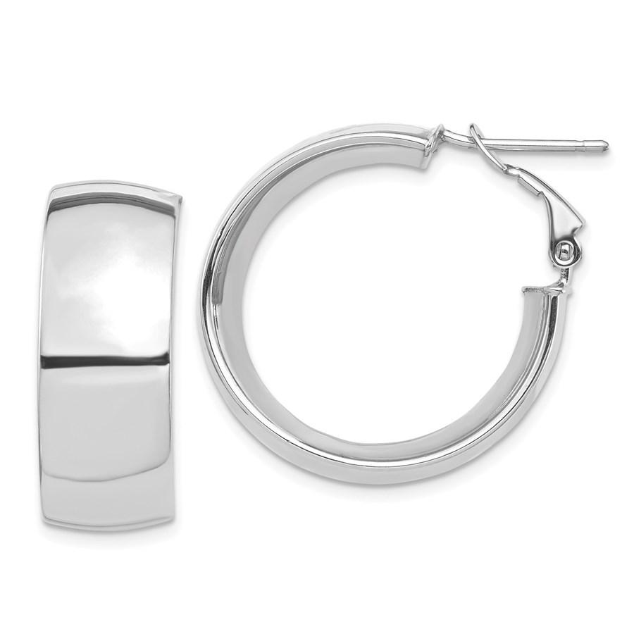 14k White Gold Omega Back Hoop Earrings - 10x26 mm: 14k White Gold Omega Back Hoop Earrings - 10x26 mm Your winning item will match the quality of the product shown. Dates will be according to listing, may or may not vary.