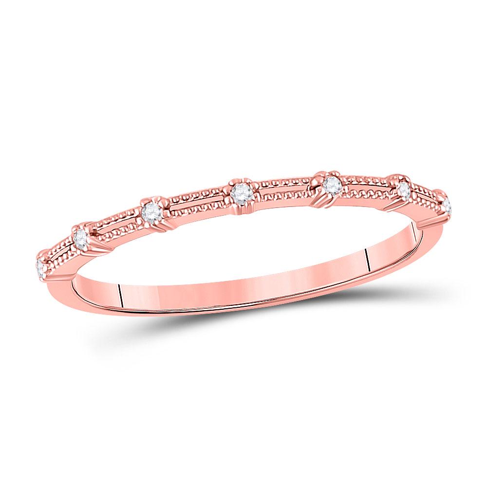 10kt Rose Gold Womens Round Diamond Milgrain Stackable: 10kt Rose Gold Womens Round Diamond Milgrain Stackable Band Ring 1/20 Cttw Manufacturer's Ref. No.: 150288 Manufacturer's Suggested Retail Price: $ 590.00