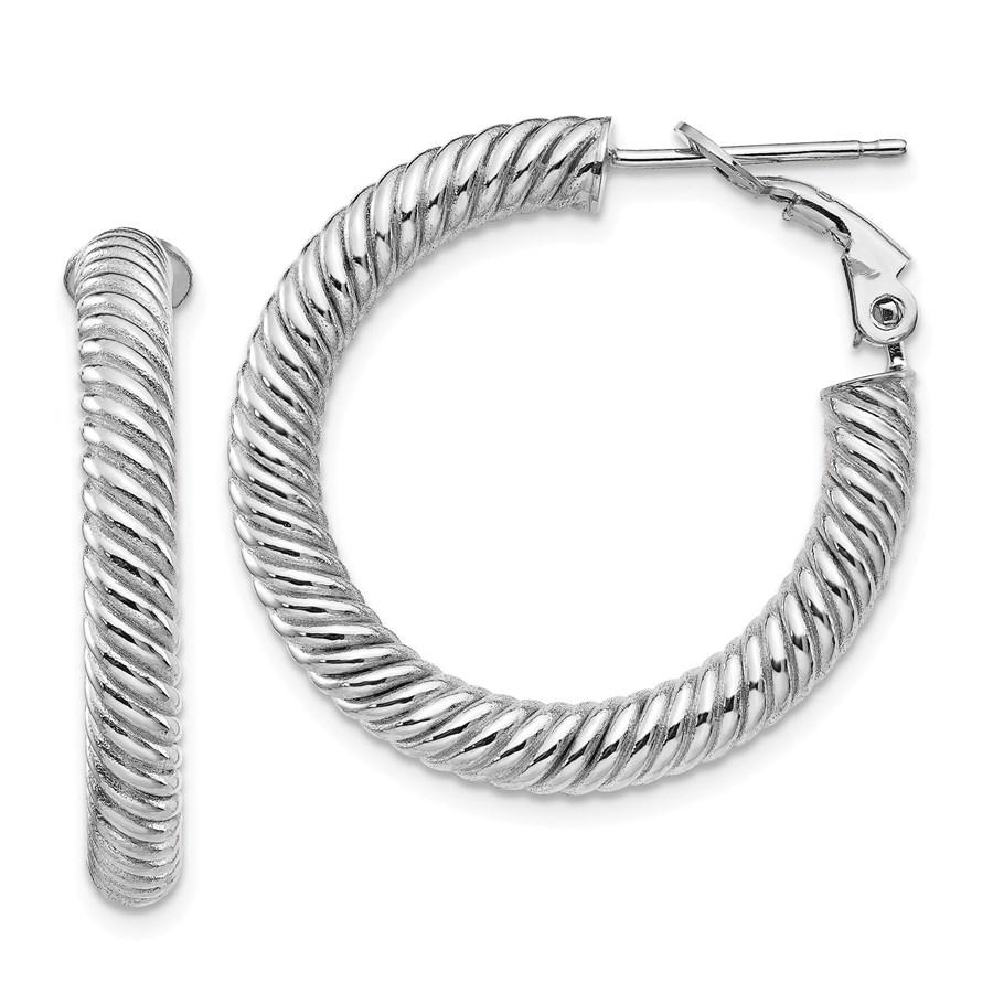 10k White Gold Twisted Round Omega Back Hoop Earrings -: 10k White Gold Twisted Round Omega Back Hoop Earrings - 4x20 mm Your winning item will match the quality of the product shown. Dates will be according to listing, may or may not vary.