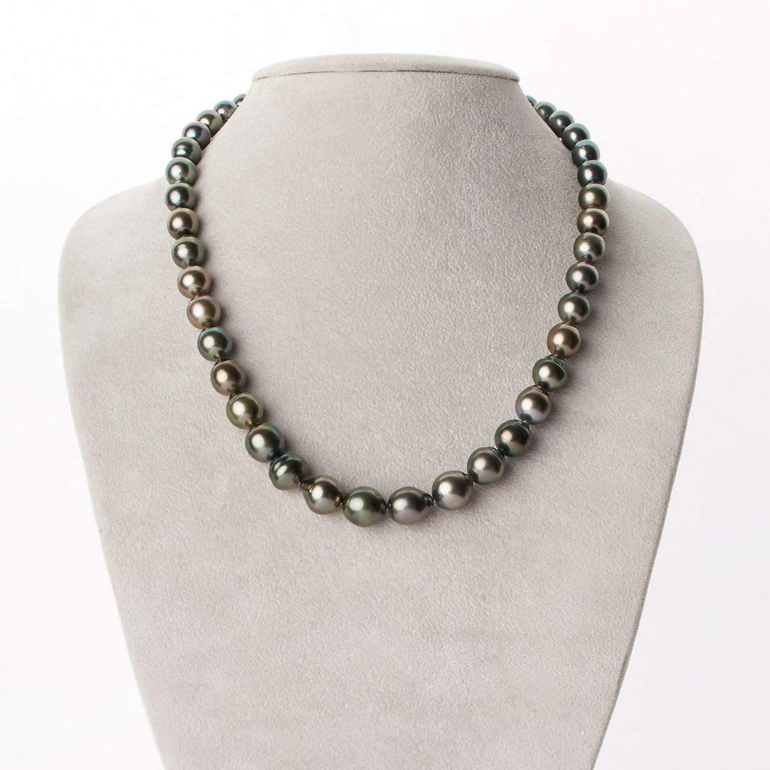 Green and Copper Baroque Tahitian Pearl Necklace, 18",: Green and Copper Baroque Tahitian Pearl Necklace, 18-Inch, 7.1-10.8mm, AA+ Quality 14kt Yellow Gold Tiffany 'X'