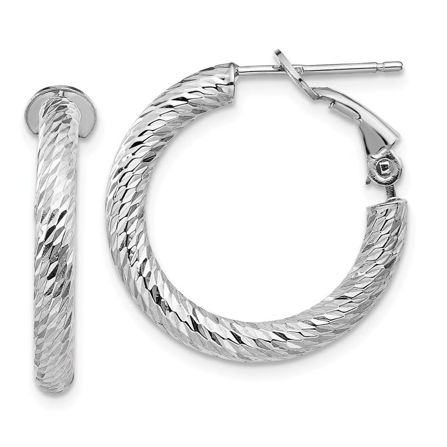 14k White Gold Diamond-cut Omega Back Hoop Earrings -: 14k White Gold Diamond-cut Omega Back Hoop Earrings - 3x15 mm Your winning item will match the quality of the product shown. Dates will be according to listing, may or may not vary.
