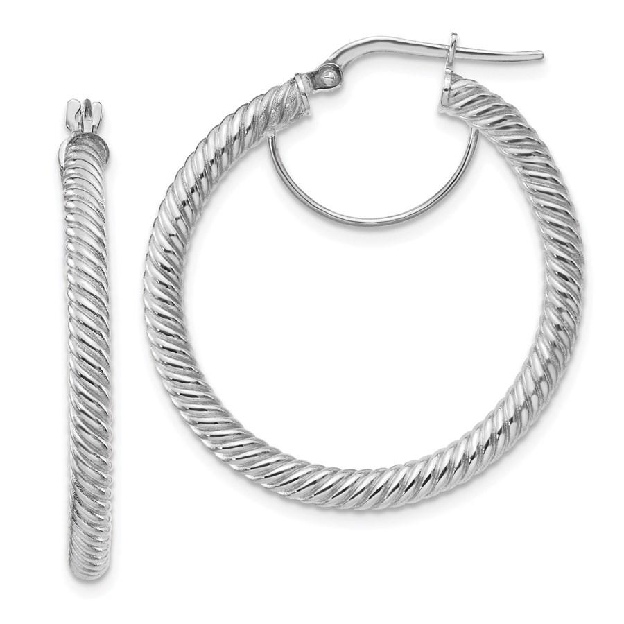 10k White Gold Twisted Round Omega Back Hoop Earrings -: 10k White Gold Twisted Round Omega Back Hoop Earrings - 3x25 mm Your winning item will match the quality of the product shown. Dates will be according to listing, may or may not vary.