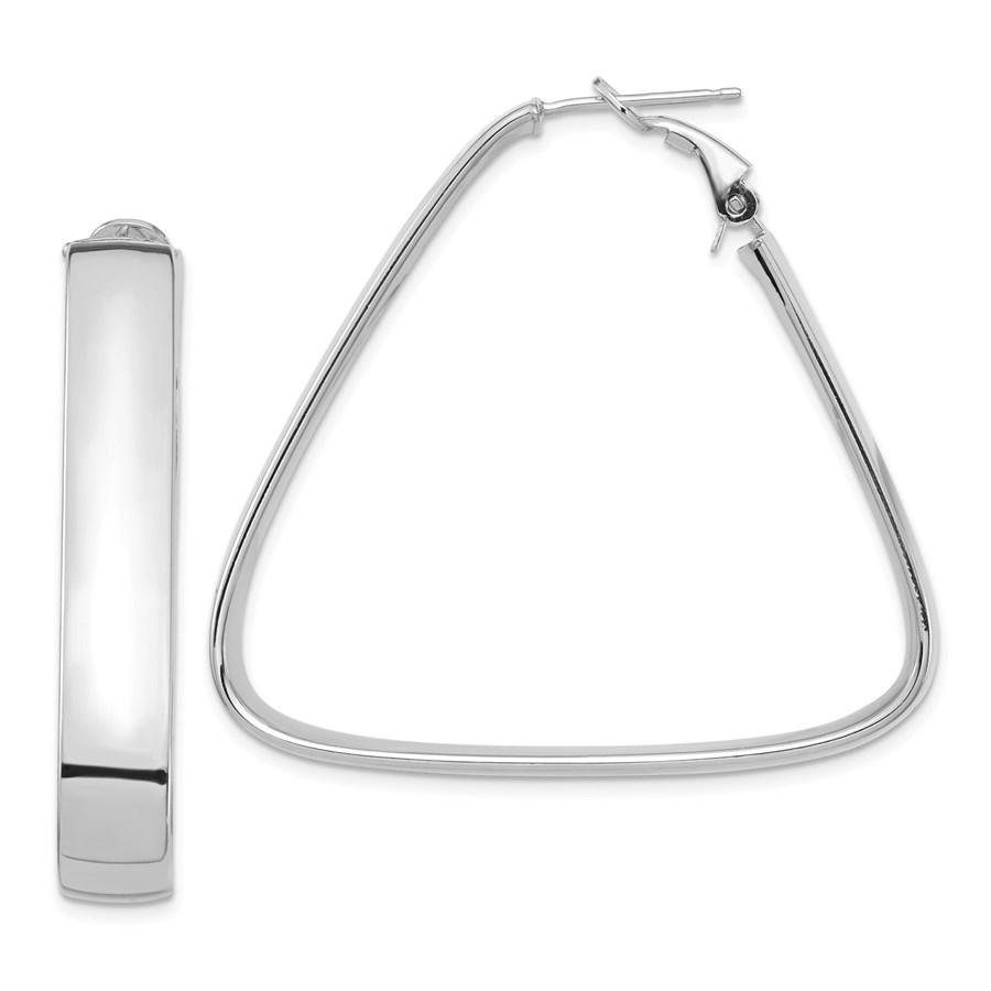 14k White Gold Omega Back Triangle Hoop Earrings - 7x: 14k White Gold Omega Back Triangle Hoop Earrings - 7x 44 mm Your winning item will match the quality of the product shown. Dates will be according to listing, may or may not vary.
