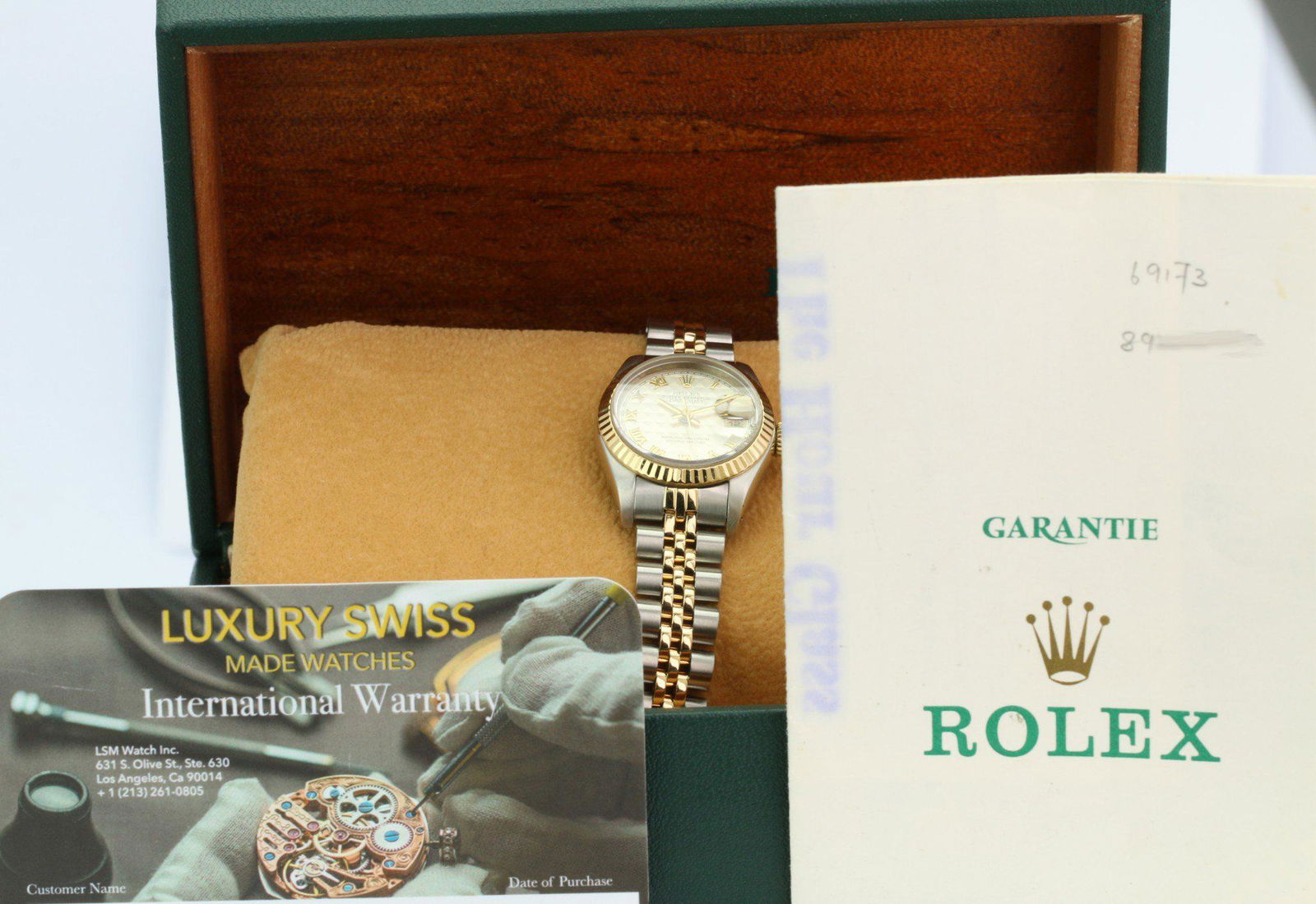 Pre-Owned Rolex Lady Datejust 69173: Excellent Pre-Owned Rolex Lady Datejust 69173 Condition: Excellent Pre-owned Authentic Packaging: Comes with generic watch box Paperwork: Comes with In-house Certificate Subject to Availability due to