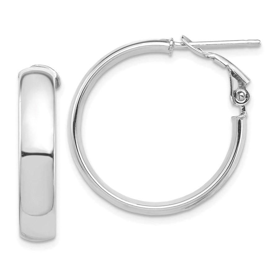 14k White Gold Omega Back Hoop Earrings - 5x25 mm: 14k White Gold Omega Back Hoop Earrings - 5x25 mm Your winning item will match the quality of the product shown. Dates will be according to listing, may or may not vary.