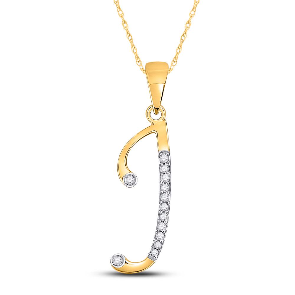 Diamond J Initial Letter Pendant 1/10 Cttw 10kt Yellow: 10kt Yellow Gold Womens Round Diamond J Initial Letter Pendant 1/10 Cttw SKU: GD151400
