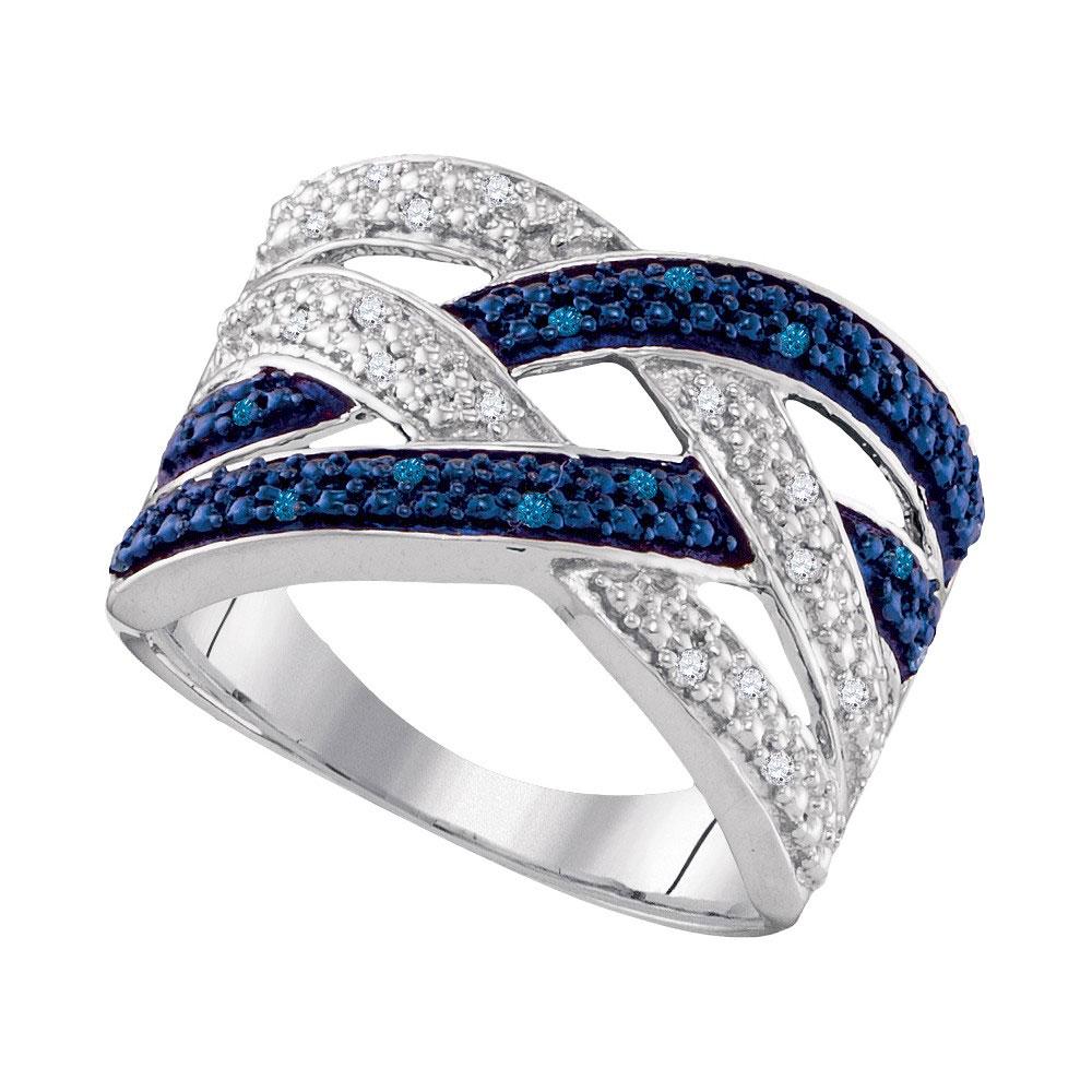 Blue Color Enhanced Diamond Band Ring 1/10 Cttw: Sterling Silver Womens Round Blue Color Enhanced Diamond Band Ring 1/10 Cttw SKU: GD96714