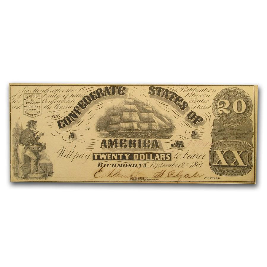 1861 $20.00 (T-18) Sailing Ship CU: One piece 1861 $20.00 (T-18) Sailing Ship CU Superb example of a Confederate $20 note from 1861 in Crisp Uncirculated condition. SKU: RB12793