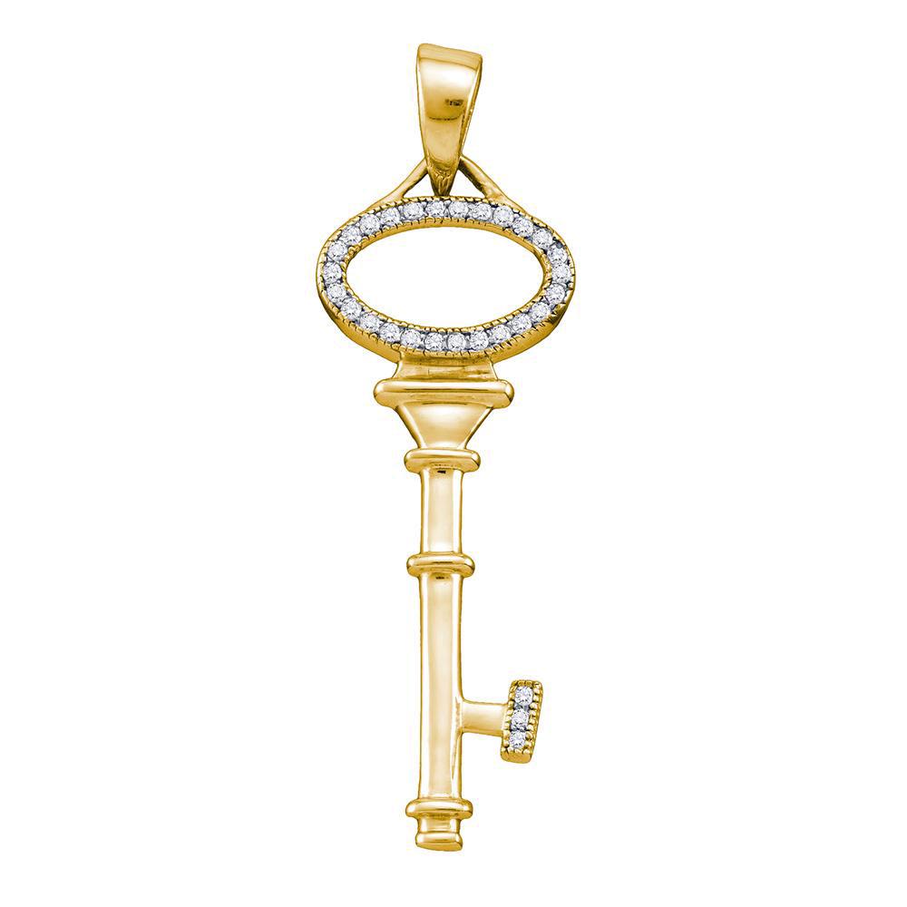 Diamond Yellow-tone Key Love Anniversary Pendant 1/10: Sterling Silver Womens Round Diamond Yellow-tone Key Love Anniversary Pendant 1/10 Cttw SKU: GD62334