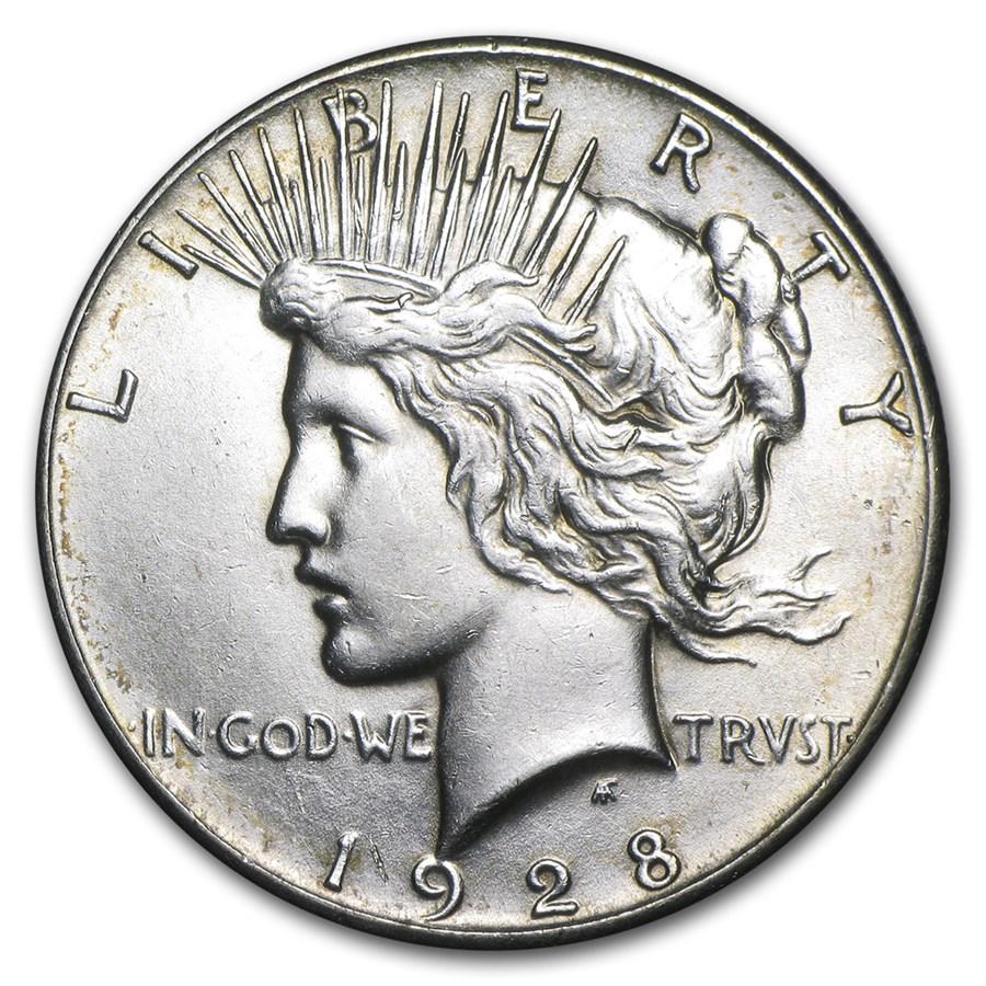 1928 Peace Dollar AU: One piece 1928 Peace Dollar AU The Peace Dollar was created to symbolize peace after World War I. Its beautiful design by Anthony de Francisci makes the Peace Dollar highly collectible, and the Silver