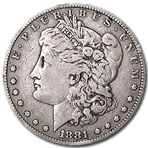 1881-S Morgan Dollar VG/VF: One piece 1881-S Morgan Dollar VG/VF George T. Morgan, at the time the assistant engraver to William Barber of the U.S. Mint, created a new design for the U.S. Silver dollars to be put into production