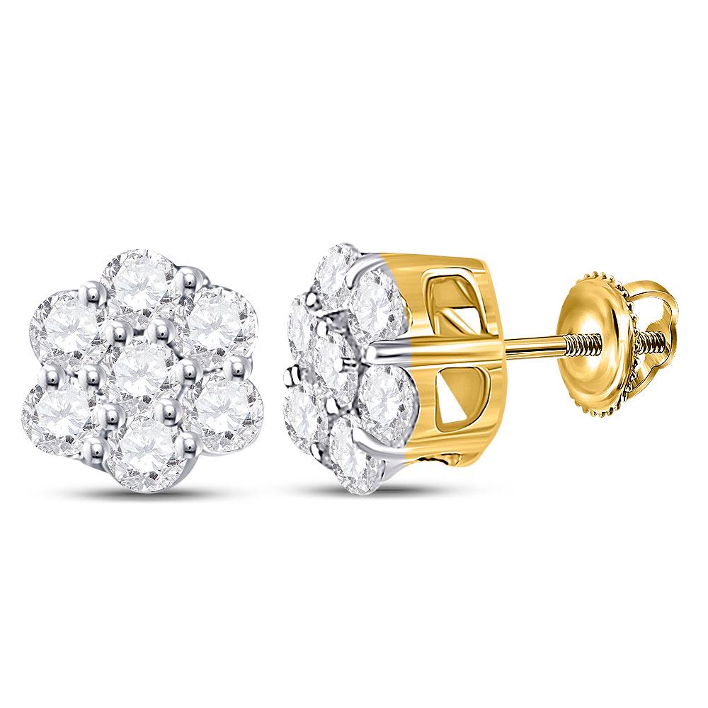 Diamond Flower Cluster Earrings 1/3 Cttw 10kt Yellow: 10kt Yellow Gold Womens Round Diamond Flower Cluster Earrings 1/3 Cttw SKU: GD150118