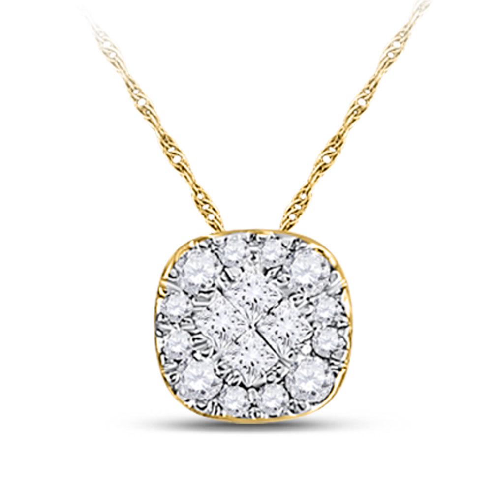 Princess Diamond Square Pendant 1/4 Cttw 14kt Yellow: 14kt Yellow Gold Womens Princess Diamond Square Pendant 1/4 Cttw SKU: GD149300