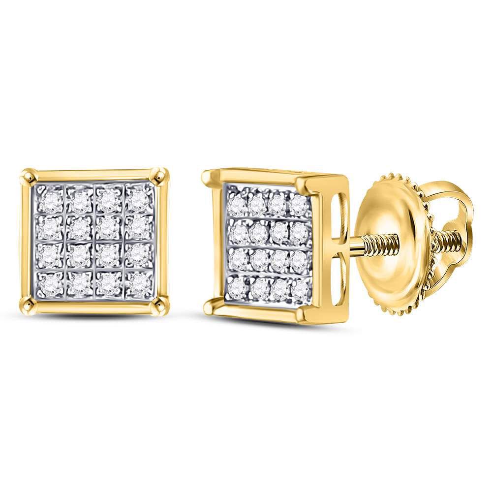 Diamond Square Cluster Earrings 1/10 Cttw Yellow-tone: Yellow-tone Sterling Silver Womens Round Diamond Square Cluster Earrings 1/10 Cttw SKU: GD57568
