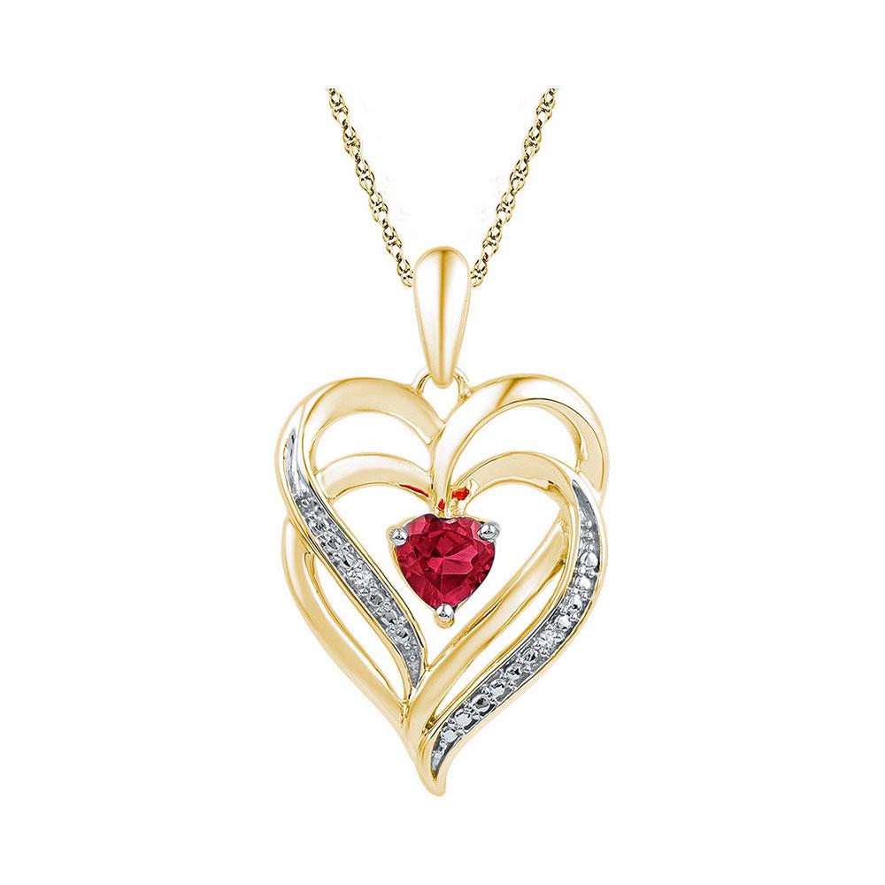 Lab-Created Ruby Heart Pendant .01 Cttw Yellow-tone: Yellow-tone Sterling Silver Womens Round Lab-Created Ruby Heart Pendant .01 Cttw SKU: GD106902
