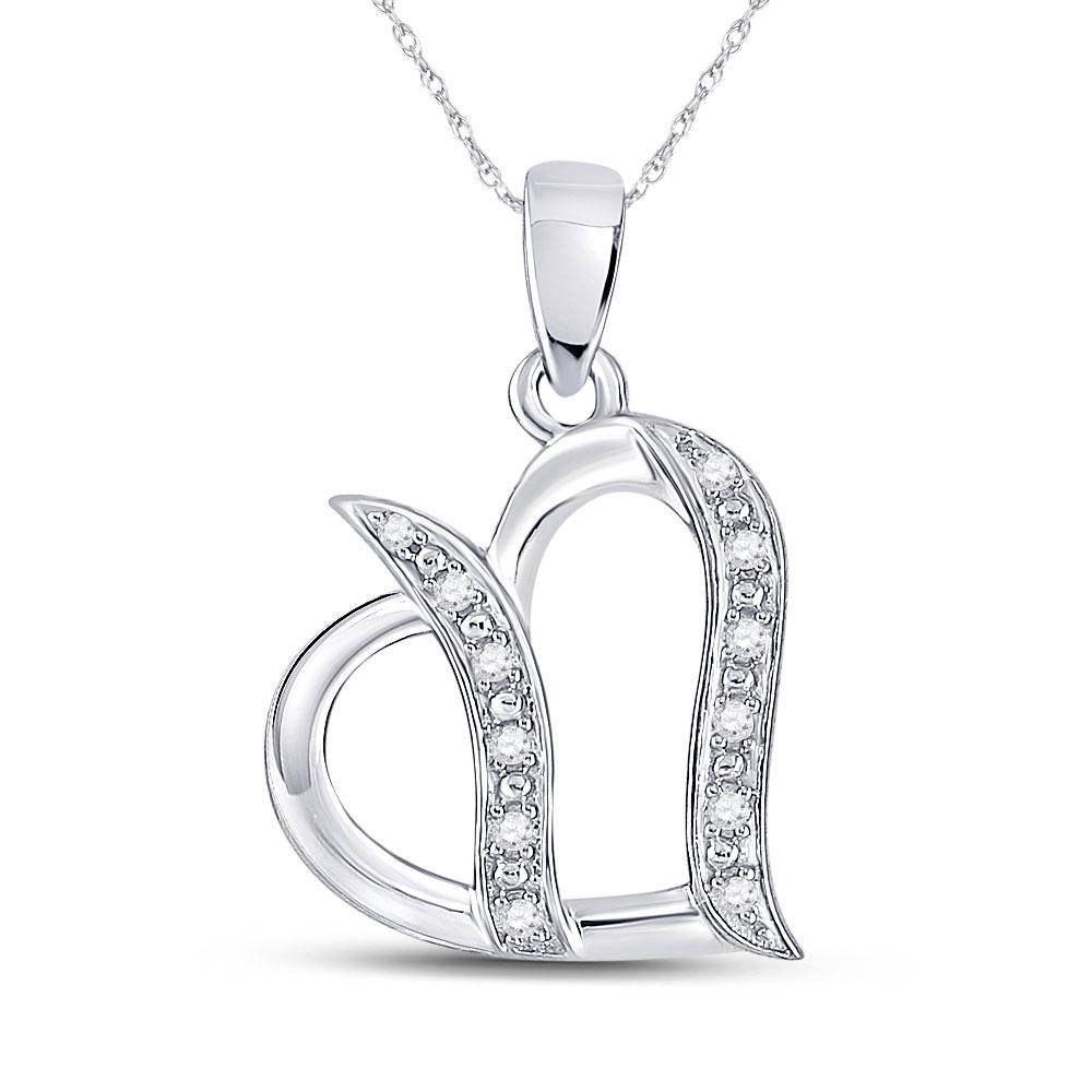 Diamond Heart Pendant 1/10 Cttw Sterling Silver: Sterling Silver Womens Round Diamond Heart Pendant 1/10 Cttw SKU: GD108450