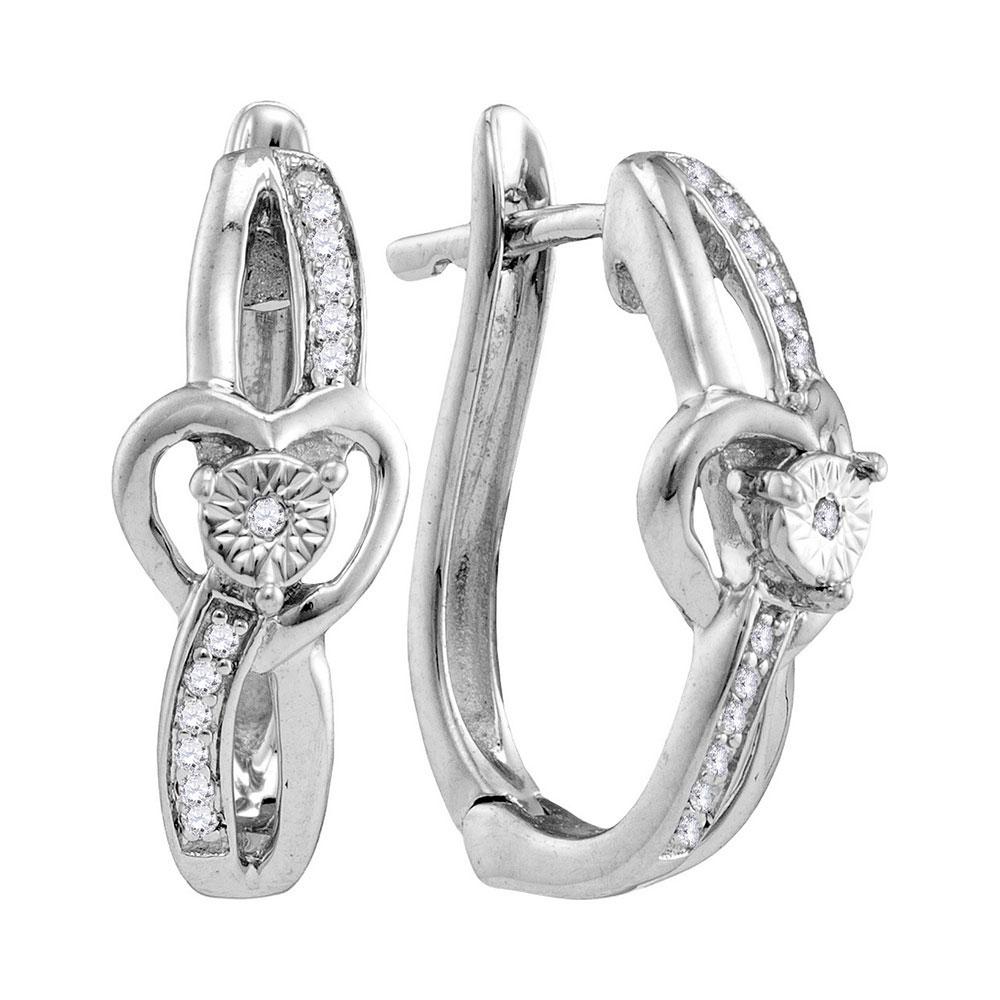Diamond Heart Hoop Earrings 1/20 Cttw Sterling Silver: Sterling Silver Womens Round Diamond Heart Hoop Earrings 1/20 Cttw SKU: GD110719