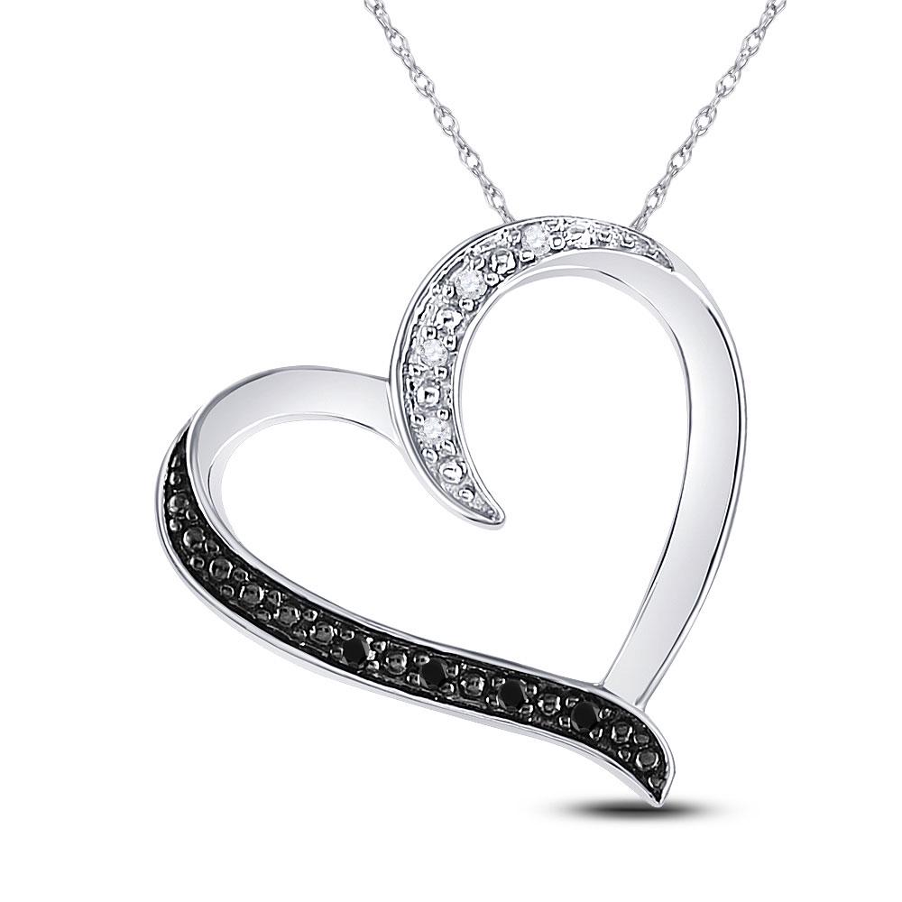 Black Color Enhanced Diamond Simple Heart Pendant 1/20: Sterling Silver Womens Round Black Color Enhanced Diamond Simple Heart Pendant 1/20 Cttw SKU: GD110749