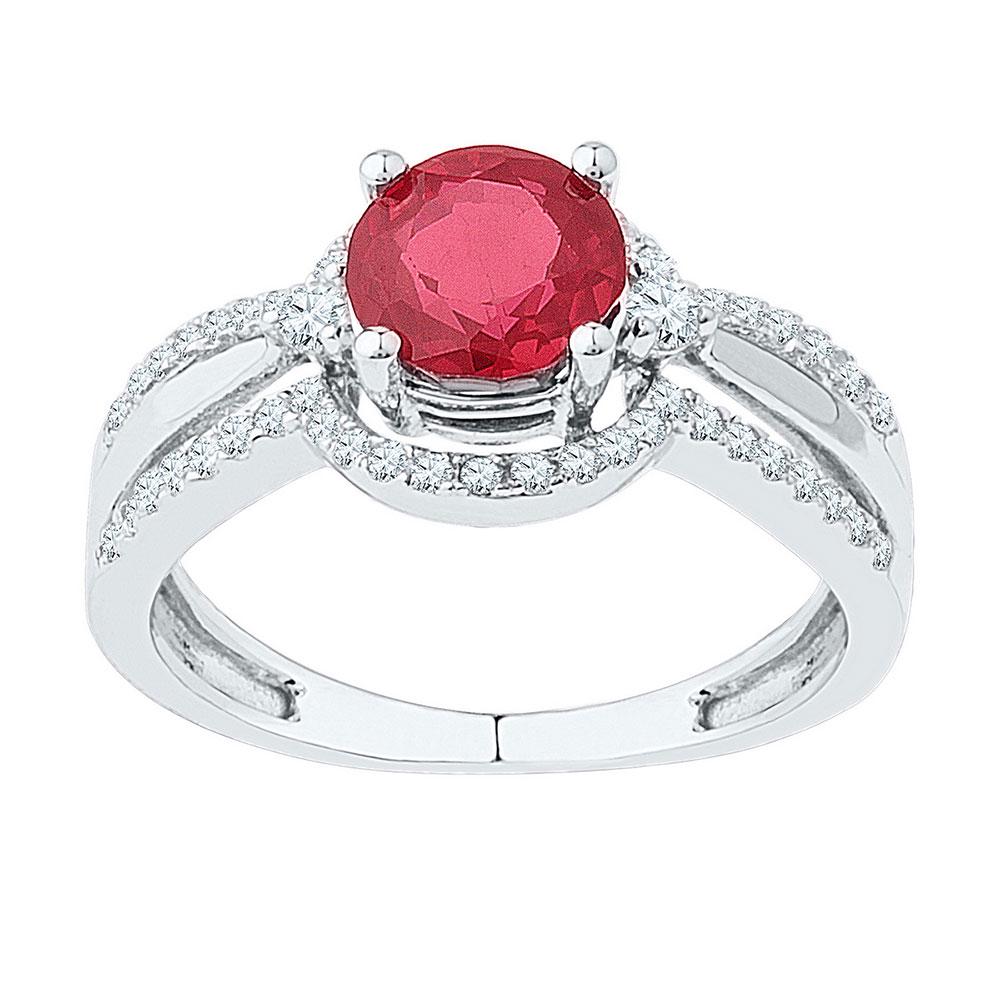 Lab-Created Ruby Solitaire Ring 2 Cttw 10kt White Gold: 10kt White Gold Womens Round Lab-Created Ruby Solitaire Ring 2 Cttw SKU: GD100079