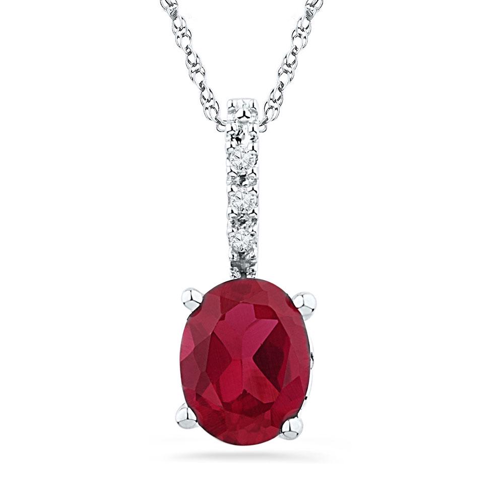 Oval Lab-Created Ruby Solitaire Pendant 1 Cttw Sterling: Sterling Silver Womens Oval Lab-Created Ruby Solitaire Pendant 1 Cttw SKU: GD101325