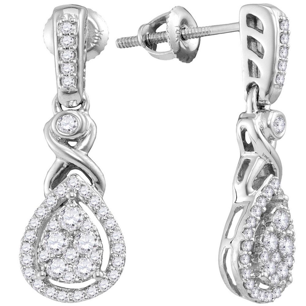 Diamond Teardrop Cluster Dangle Earrings 1/2 Cttw 10kt: 10kt White Gold Womens Round Diamond Teardrop Cluster Dangle Earrings 1/2 Cttw SKU: GD113791