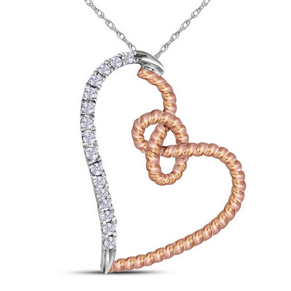 Diamond Rope Heart Pendant 1/10 Cttw 10kt Two-tone Gold: 10kt Two-tone Gold Womens Round Diamond Rope Heart Pendant 1/10 Cttw SKU: GD113498