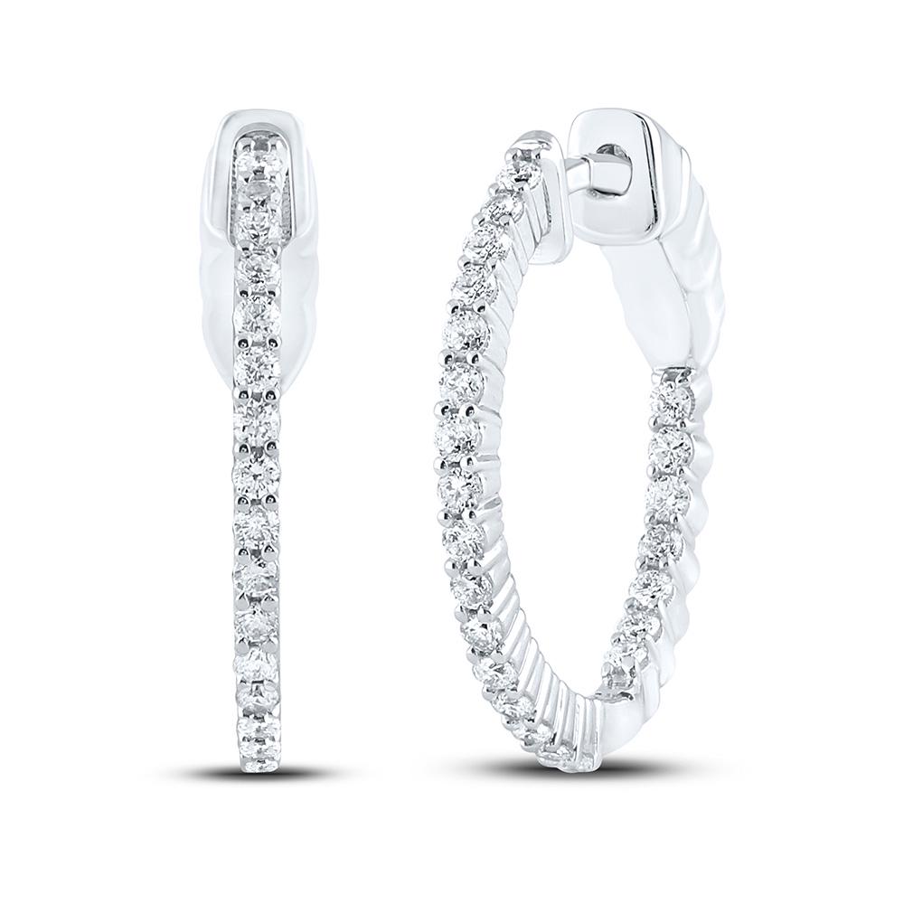 Diamond Single Row Hoop Earrings 1/2 Cttw 10kt White: 10kt White Gold Womens Round Diamond Single Row Hoop Earrings 1/2 Cttw SKU: GD113133