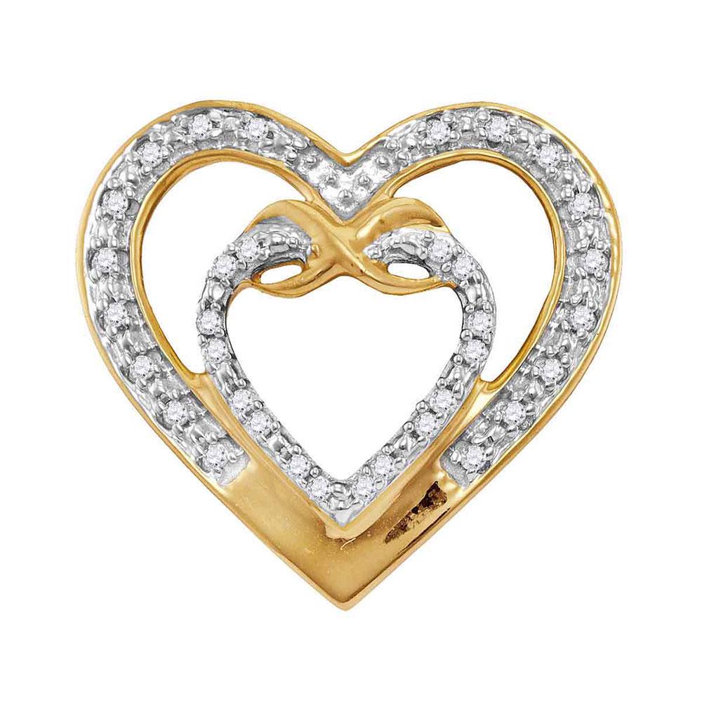 Diamond Nested Double Heart Pendant 1/10 Cttw 10kt: 10kt Yellow Gold Womens Round Diamond Nested Double Heart Pendant 1/10 Cttw SKU: GD114987