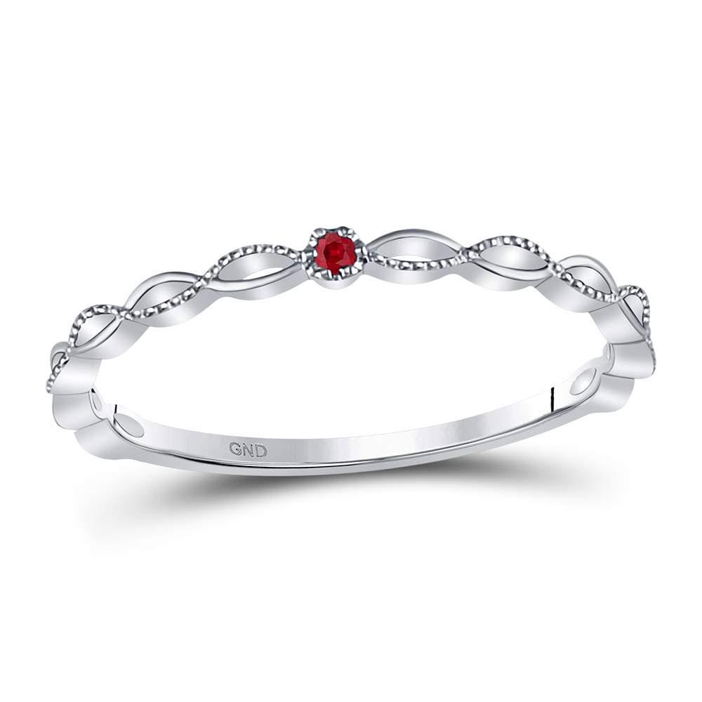 Ruby Solitaire Stackable Band Ring .01 Cttw 10kt White: 10kt White Gold Womens Round Ruby Solitaire Stackable Band Ring .01 Cttw SKU: GD127790