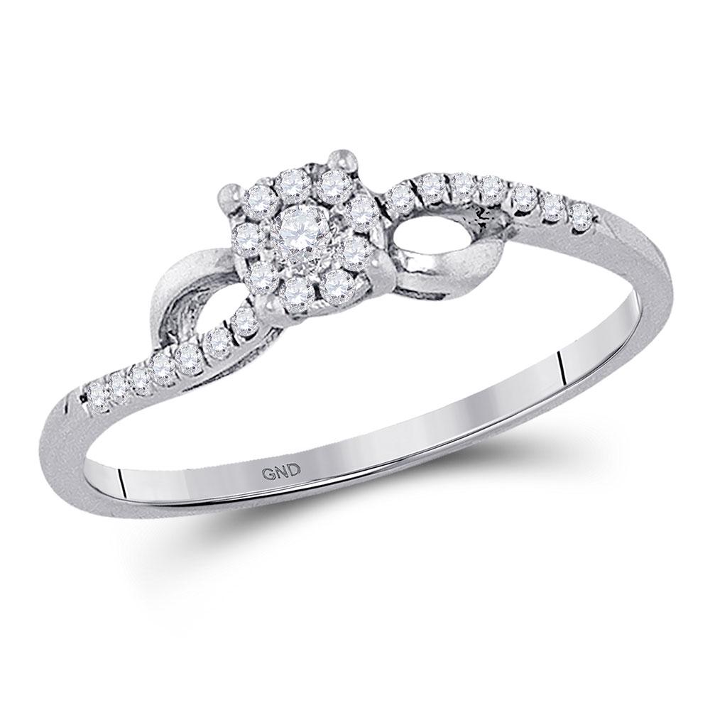 Diamond Cluster Promise Ring 1/10 Cttw 10kt White Gold: 10kt White Gold Womens Round Diamond Cluster Promise Ring 1/10 Cttw SKU: GD92614