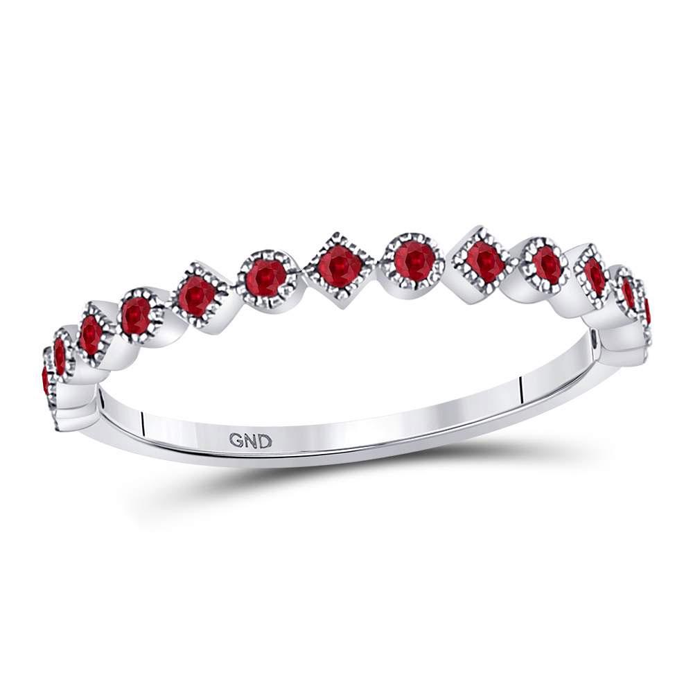 Ruby Square Dot Stackable Band Ring 1/5 Cttw 10kt White: 10kt White Gold Womens Round Ruby Square Dot Stackable Band Ring 1/5 Cttw SKU: GD128042