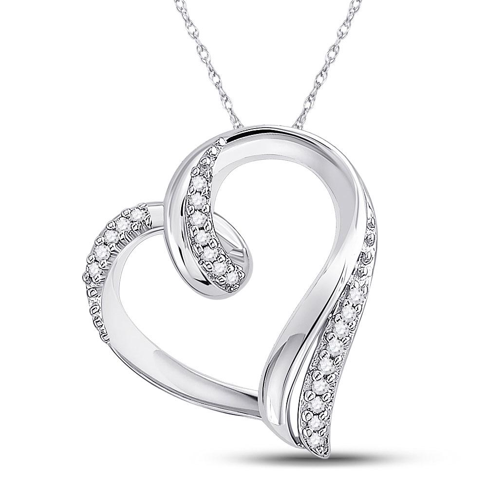 Diamond Heart Outline Pendant 1/10 Cttw 10kt White Gold: 10kt White Gold Womens Round Diamond Heart Outline Pendant 1/10 Cttw SKU: GD97463