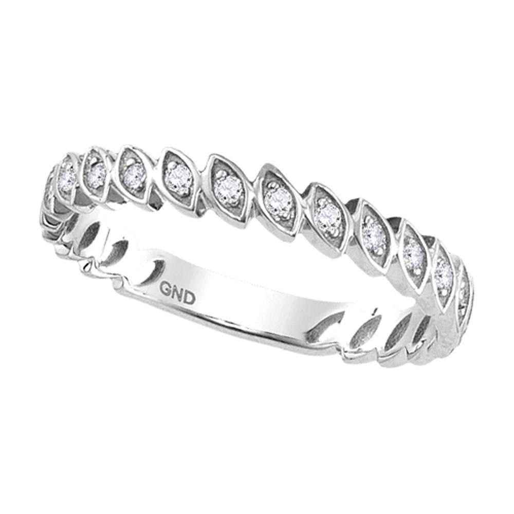 Diamond Marquise Shape Stackable Band Ring 1/10 Cttw: 10kt White Gold Womens Round Diamond Marquise Shape Stackable Band Ring 1/10 Cttw SKU: GD118170