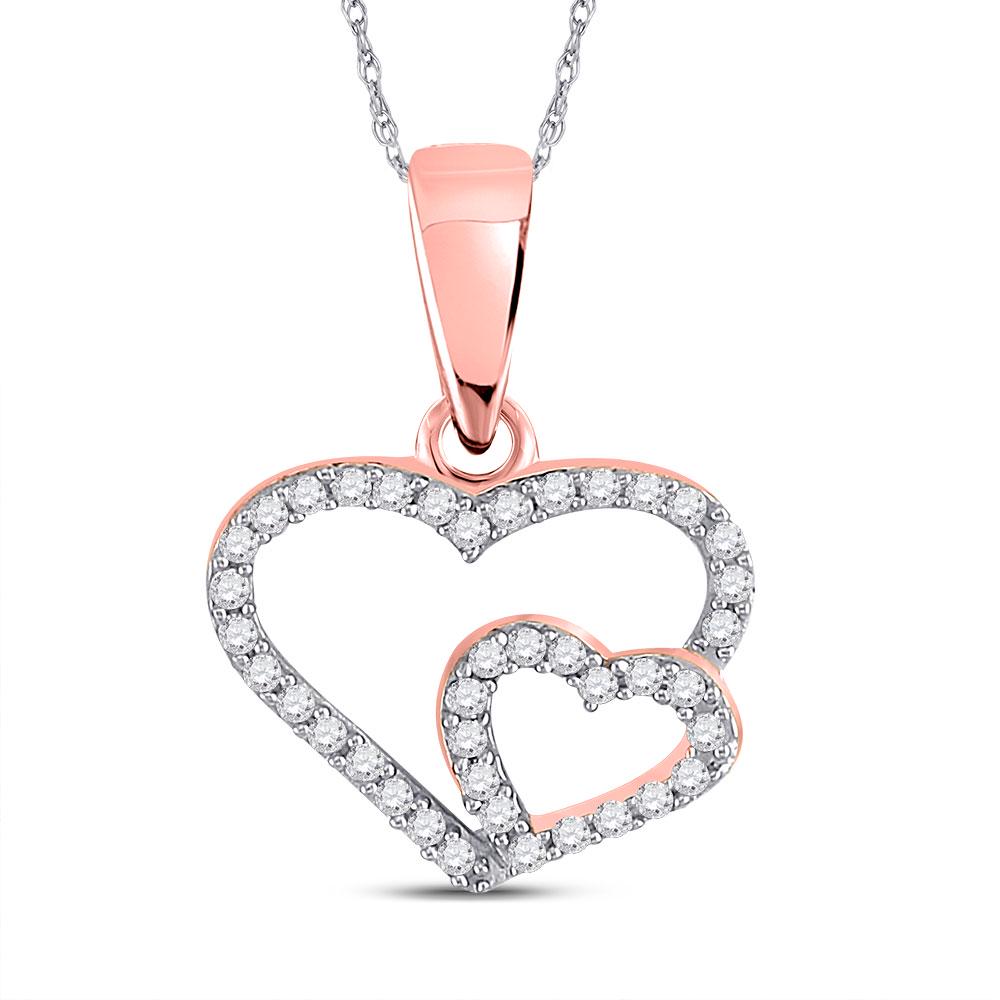 Diamond Double Heart Pendant 1/10 Cttw 10kt Rose Gold: 10kt Rose Gold Womens Round Diamond Double Heart Pendant 1/10 Cttw SKU: GD150967
