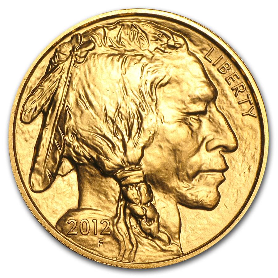 2012 1 oz Gold Buffalo BU: One piece 2012 1 oz Gold Buffalo BU This 2012 Gold Buffalo coin has a mintage of just 132,000 coins, making it the lowest mintage release of the series. This limited availability adds a touch of colle