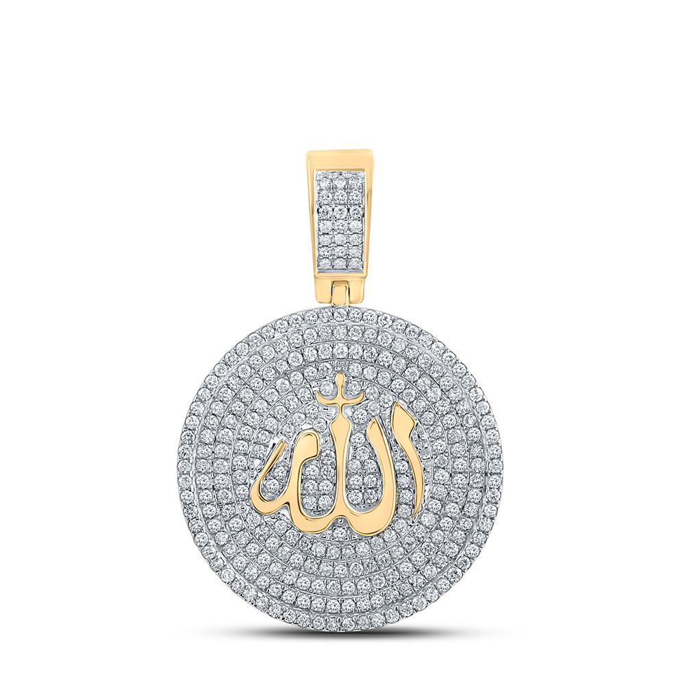 Mens Diamond Allah Islam Circle Charm Pendant 2-3/4: 14kt Yellow Gold Mens Round Diamond Allah Islam Circle Charm Pendant 2-3/4 Cttw SKU: GD155095